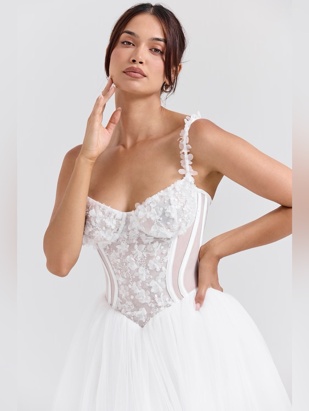 HOUSE OF CB 'Nathalie' White Floral Lace Tulle Bridal Gown NWOT - Picture 5 of 10